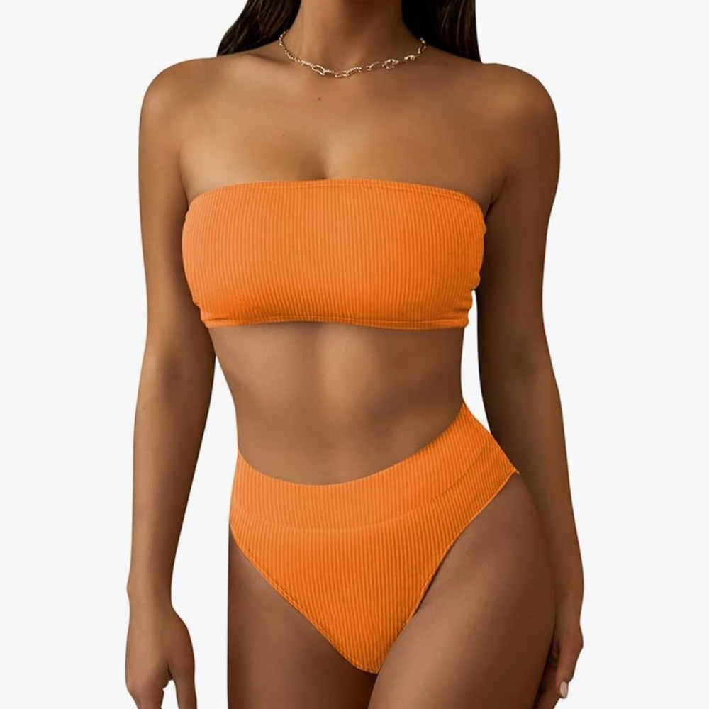 Orange Ribbed Bikini Set